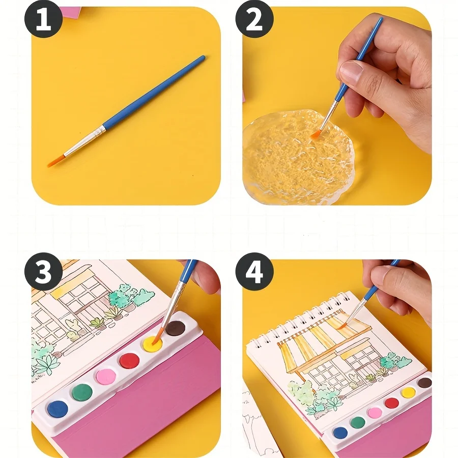 1pc Creative Coil Watercolor Painting with Built-in Paint Coloring Picture Book DIY Watercolor Graffiti Book Desktop Ornament