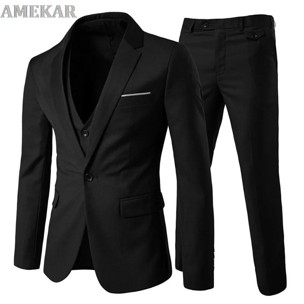 

Men 3-Pieces Suit Notched Lapel 1 Button Slim Fit Formal Jacket Vest Pants Set For Man Business Formal Dress Wedding Prom Tuxedo