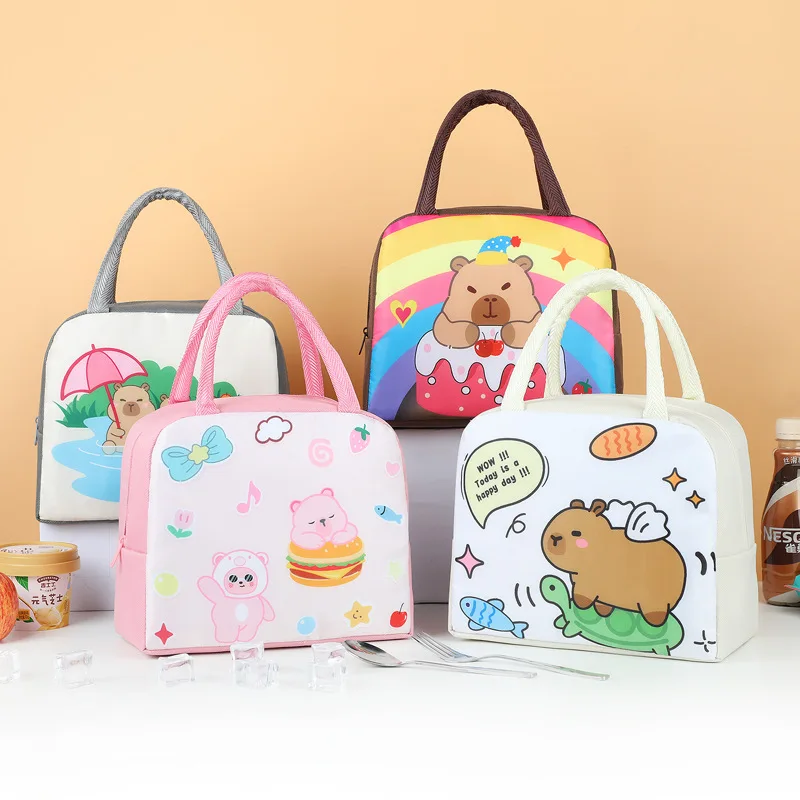 New Cartoon Lunch Box Bag For Students Children Handheld Bento Bag Work Lunch Carrying Bag Insulated Meal Container Organizer