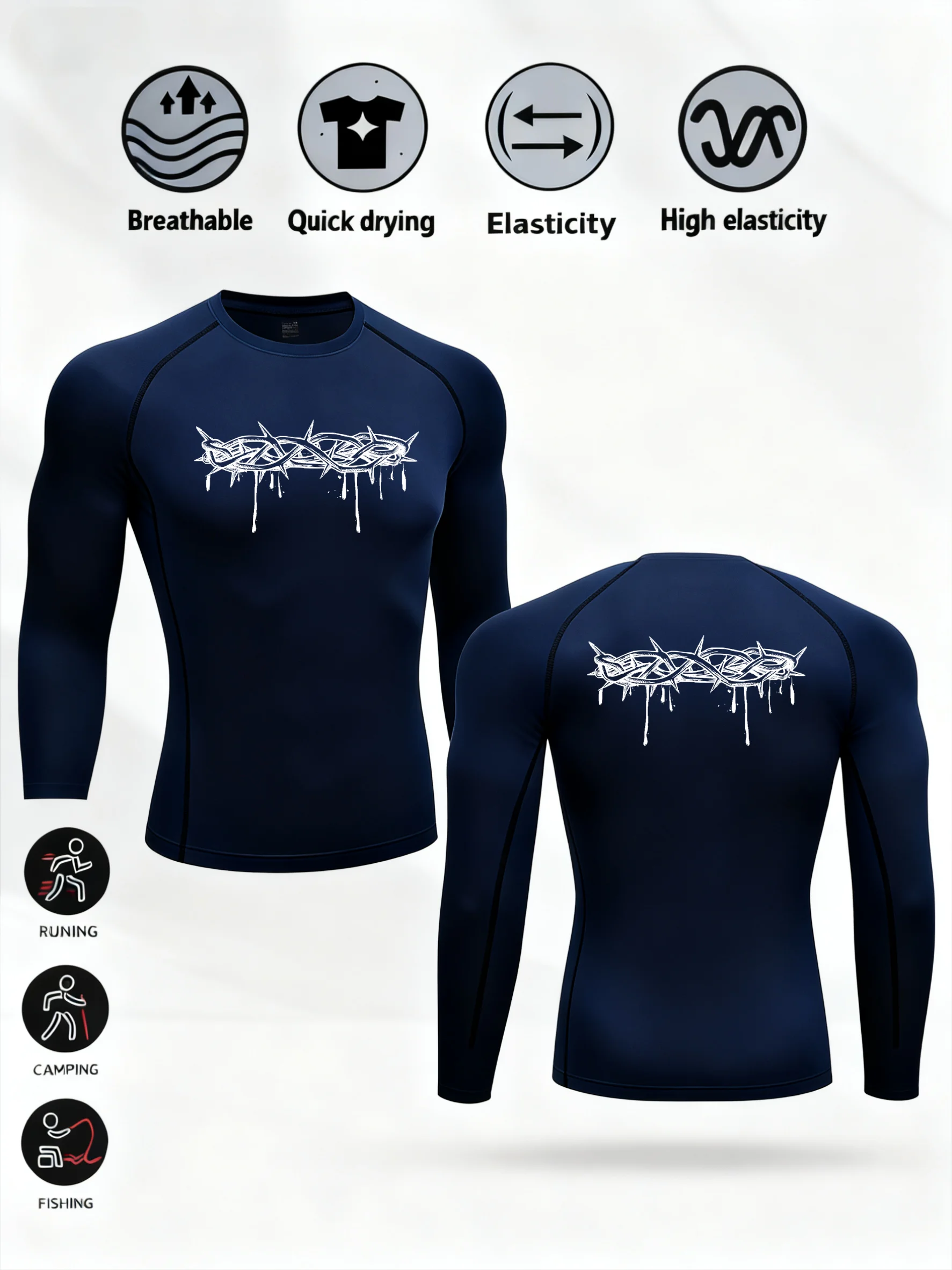 Men‘s Thorns print Compression Running T-Shirt Fitness Tight Long Sleeve Sport T-shirt Training Jogging Shirts Quick Dry Clothes 15 S4c8de3964eee488cbd679cff23fb6a19G