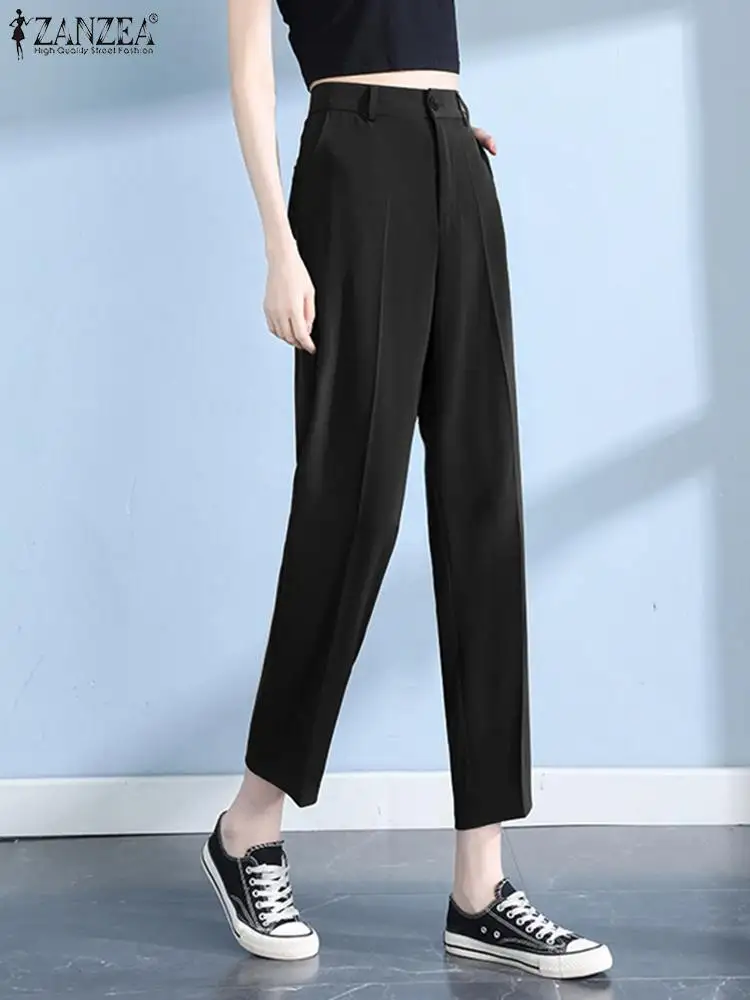 

ZANZEA Women High Waist Pants Casual Korean Fashion Pantalon Mujer Simple Office Wear Trouser 2023 Autumn Pockets Cropped Pant