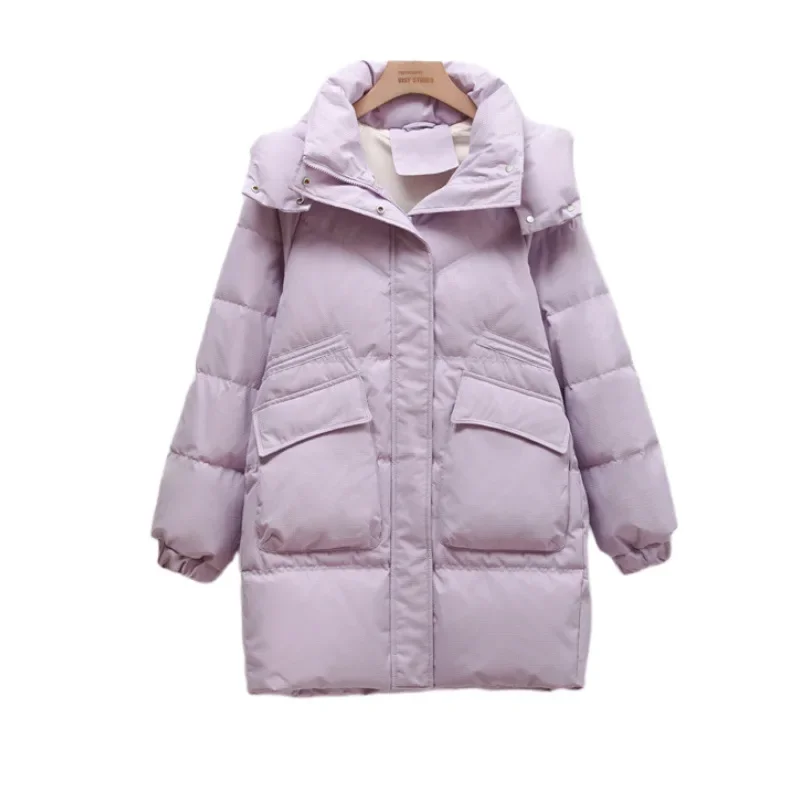 Fashion Preppy Style Solid Color Long Sleeve Hooded Collar Women's down Jacket 2023 Winter Korean Commute Slimming down Jacket