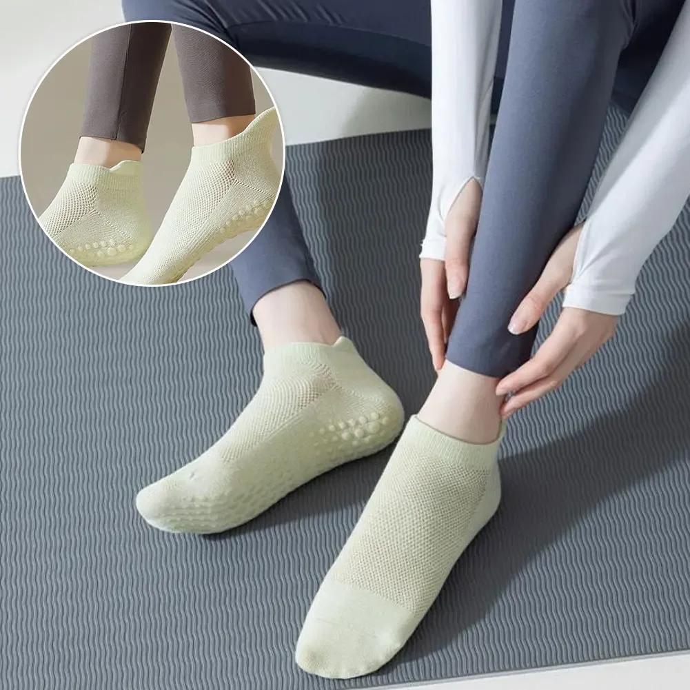 Mesh Breathable Yoga Socks Women Cotton Low Cut Short Gym Fitness Dance Sports Socks Professional Non-slip Floor Pilates Socks