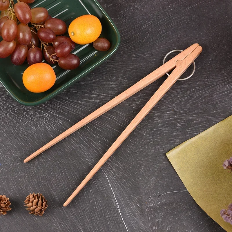 Wooden Food Tongs Anti-Scald Steak BBQ Bread Clips Kitchenware et Salad Pasta Clamps Home Novel Kitchen Accessories
