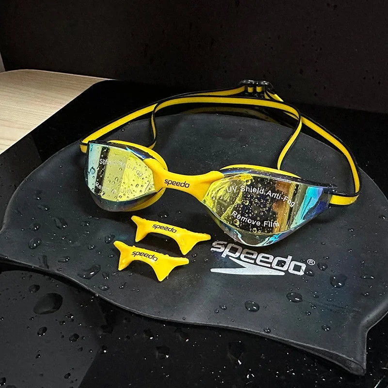 2300 gold swimming goggles + black silicone swimming cap