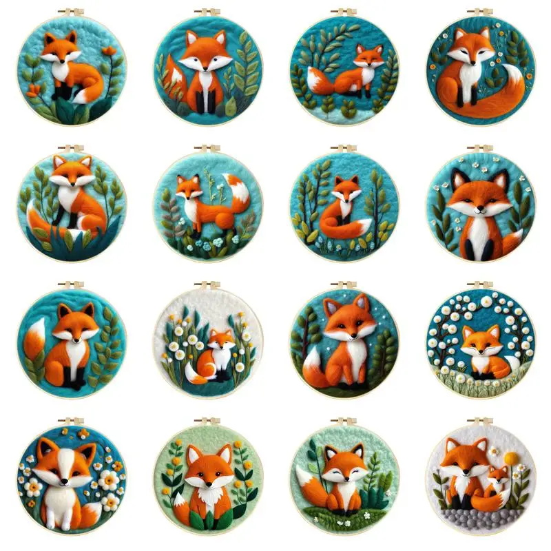 DIY Wool Painting Embroidery Fox Kit Creative DIY Wool Needle Felt Picture Kit Animal Craft Painting Gift for Friend