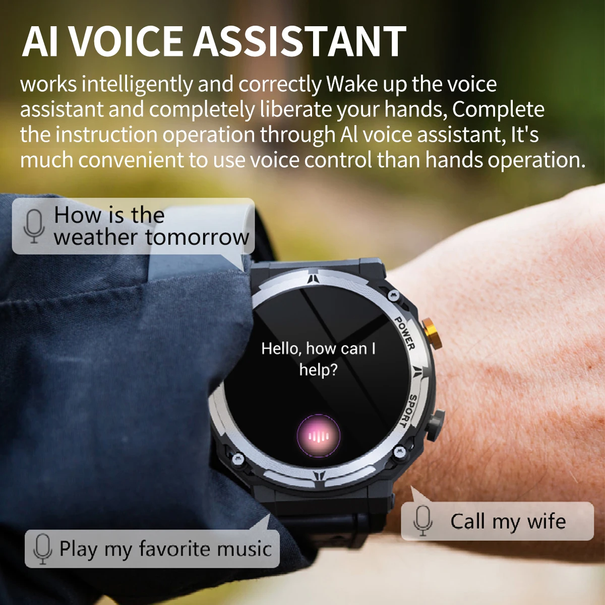 MISIRUN C21Pro Smart Watch Men Outdoor Sport Smartwatch BT Call Voice Assistant Watch Heart Rate Monitor Waterproof Wristwatch 4
