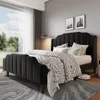 Queen Size Upholstered Velvet Bed Frame with Curved Vertical Wingback Headboard and Footboard,No Box Spring Needed,Easy Assembly 1