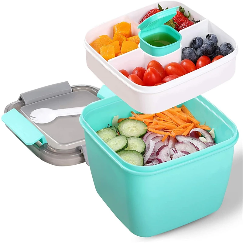 Bento Lunch Box Salad Container Salad Bowls 2 Compartments with Salad