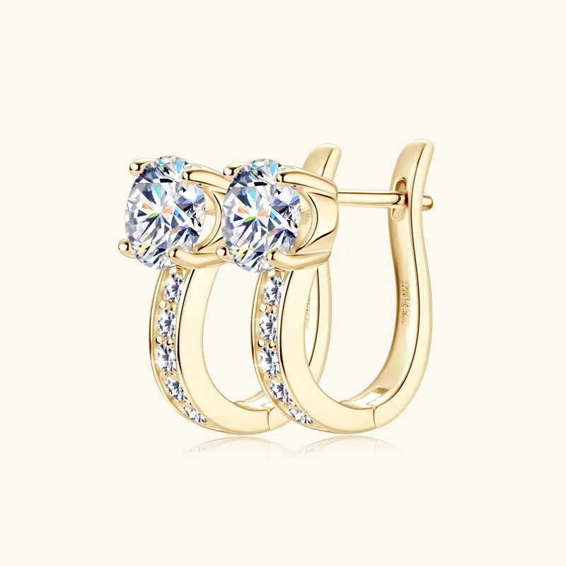 1CT Moissanite U Shape Hoop Earrings 925 Silver Gold Plated Solitaire Diamond Clip Earring Women Wedding Jewelry