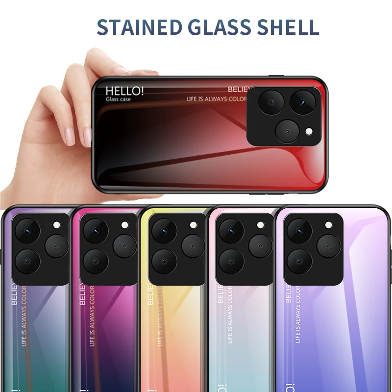 Gradient Tempered Glass Hard Back Protective Case - Shockproof Bumper