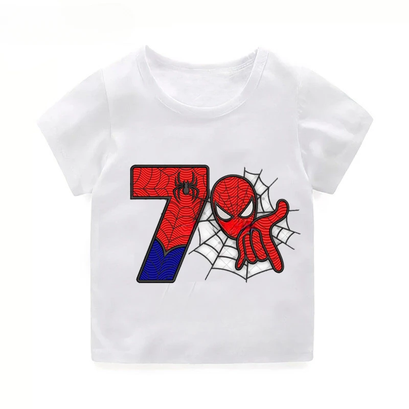 thumbnail image 1 of Camiseta de algodón de manga corta para niños, nueva camiseta de SpiderMan para cumpleaños de niñas de 2, 3, 4, 5, 6, 7 y 8 años, camiseta para bebé de SpiderMan, ropa para niños, 1 of 5