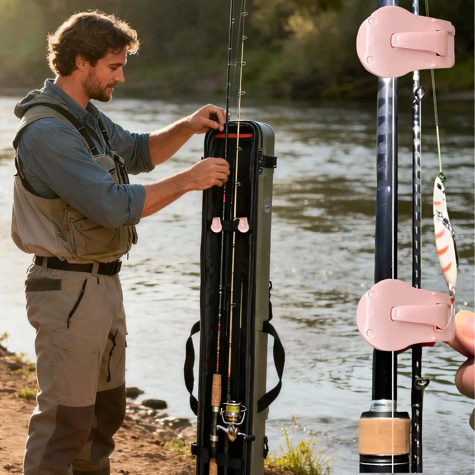 Fishing Rod Holder Clips 4Piece Rack Organizer Portable Elastic Fishing Rod Holder For Bank Shore Pier Pool Ice Saltwater