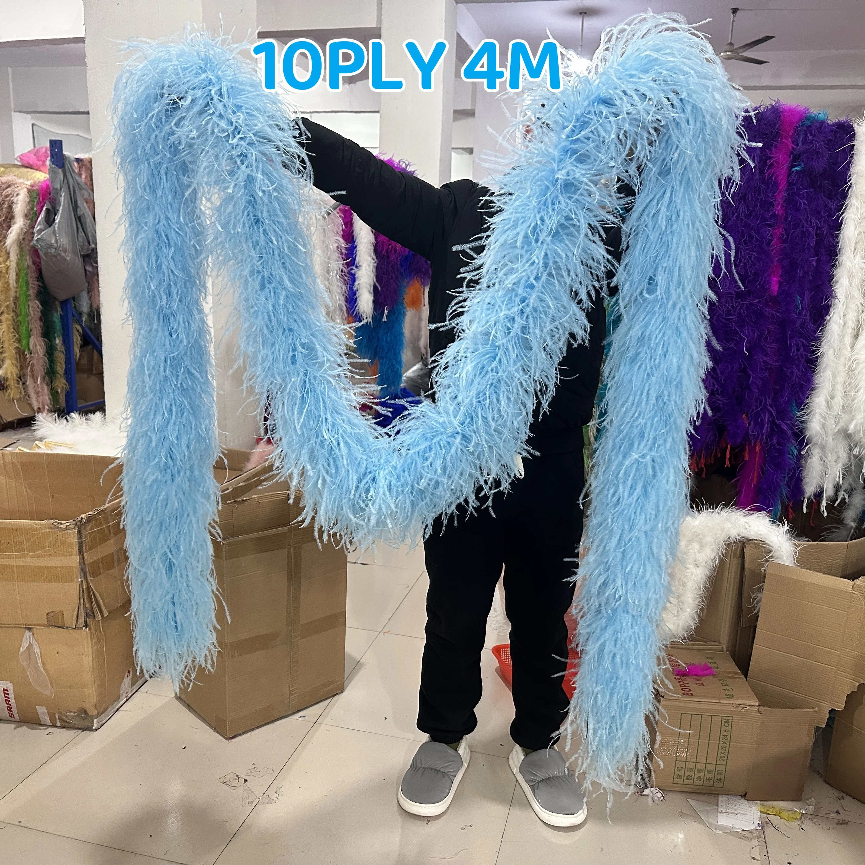 

4 Meter Ostrich Feathers Boa 2 6 8 10 20PLY Thick Ostrich Boa Fluffy Feather Trim for Clothig Wedding Dress Decor Plumas Shawl