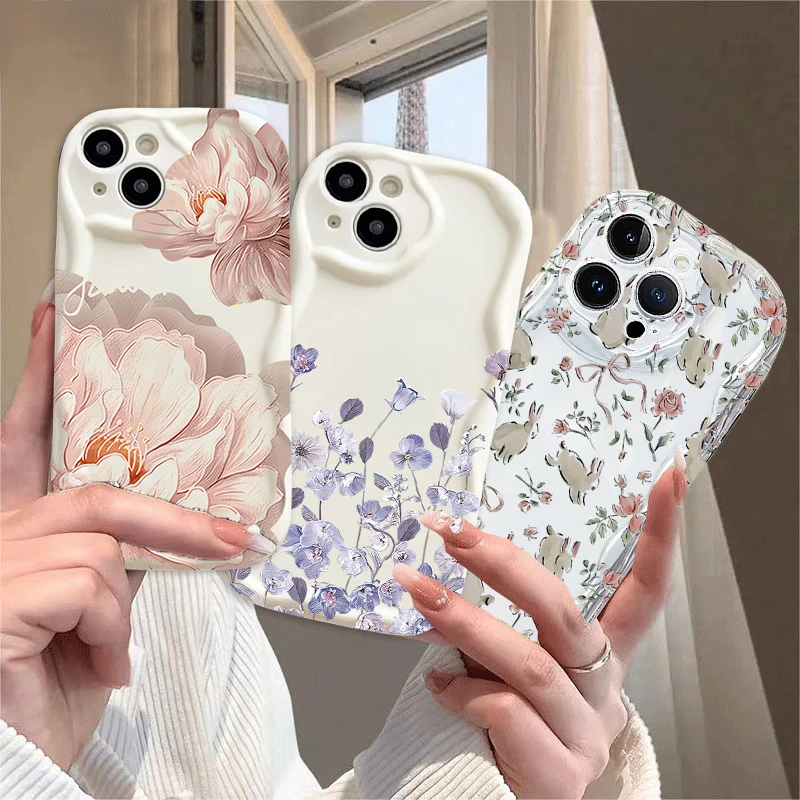 Peony Rabbit Flower Transparent Retro Soft Case Cover
