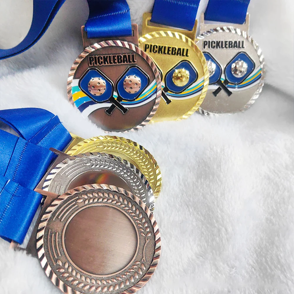 1-3pc 6.8cm Pickleball Medal Metal Winner Medals Gold/Silver/Bronze Medal with Neck Ribbon for Games Sports Encouragement