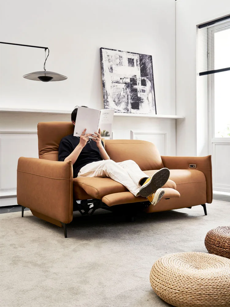 MANBAS-sofá reclinable de cuero genuino, Cama doble, eléctrico, 2 plazas, grandes asientos de teatro, Convertible, sofás para dormir