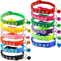 Collier pour animaux de compagnie avec cloche empreinte de dessin animé coloré chien chiot chat accessoires chaton collier réglable cloche de sécurité anneau collier animal de compagnie 3