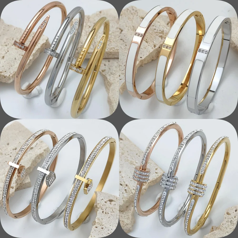 Fashion stainless steel bracelet nail gold plated true love lock water brick jewelry gifts for women