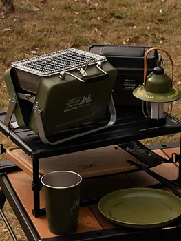 Portable Camping Stove with Handle Outdoor Barbecue Oven Stainless Steel Foldable Tabletop Grill for Camping Patio Backyard 6