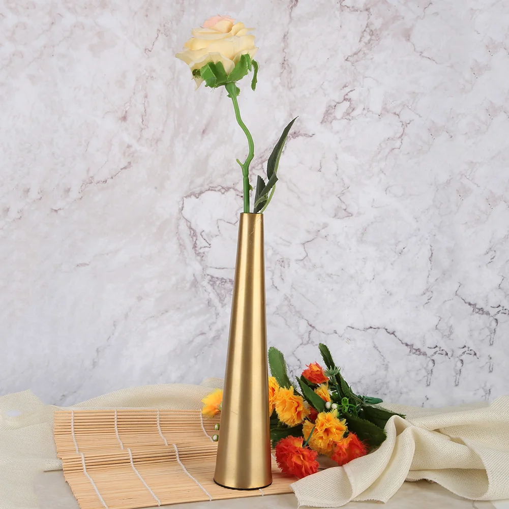 Conical Shape Metal Desktop Vase Decoration Rose Flower Holder Cup Home Living Room Study Decor Crafts 3