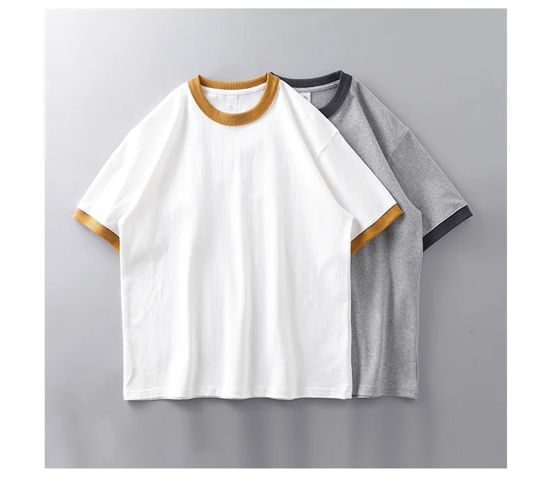 DUKEEN 320G Heavyweight Color-Blocked Patchwork Men's T-Shirt Summer 100% Cotton Solid Color Short Sleeve Basic Tops