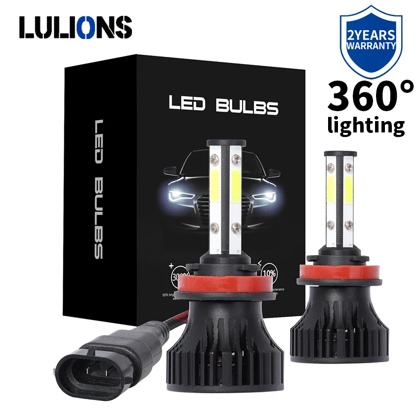 2pcs 360degree H4 Bulb H7 Car Headlight 22000LM 6000K HB3 HB4 9005 H8
