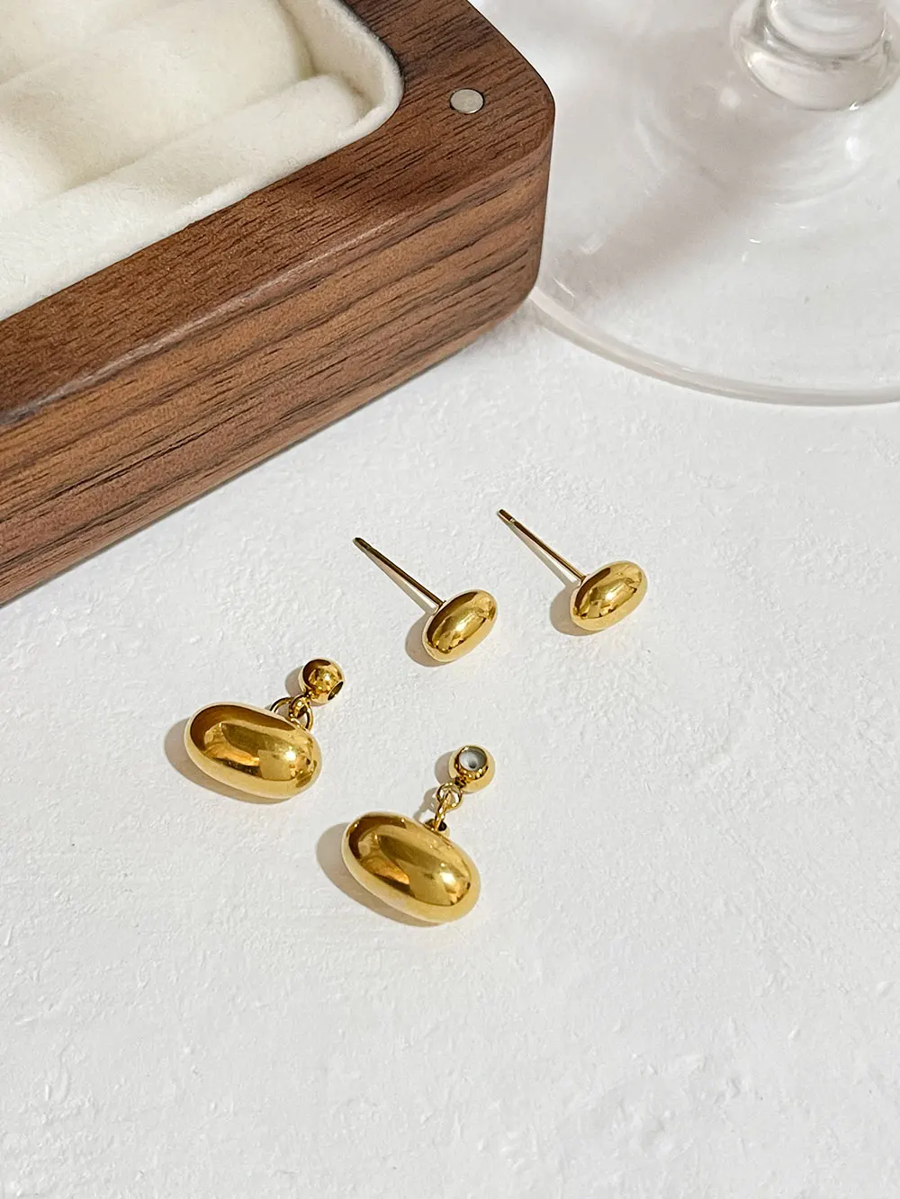 GHIDBK Minimal Two Tone Silver Gold Plated Ear Jacket Earrings Female Double Dot Earring Stainless Steel Tarnish Free Jewelry