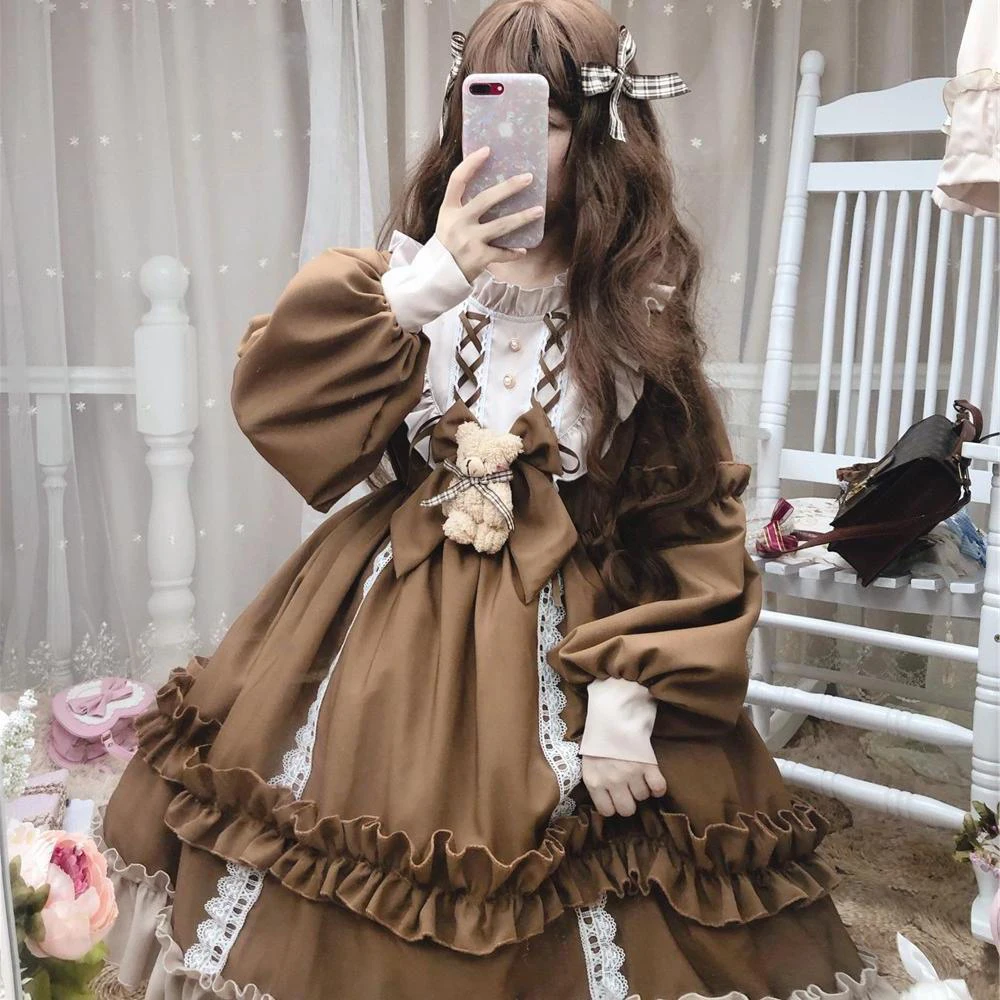 

Lolita Skirt Full Set Japanese Cute Loli Student Outfit Soft Girl Princess Daily Skirt Halloween Cosplay Heavy Industry Dress