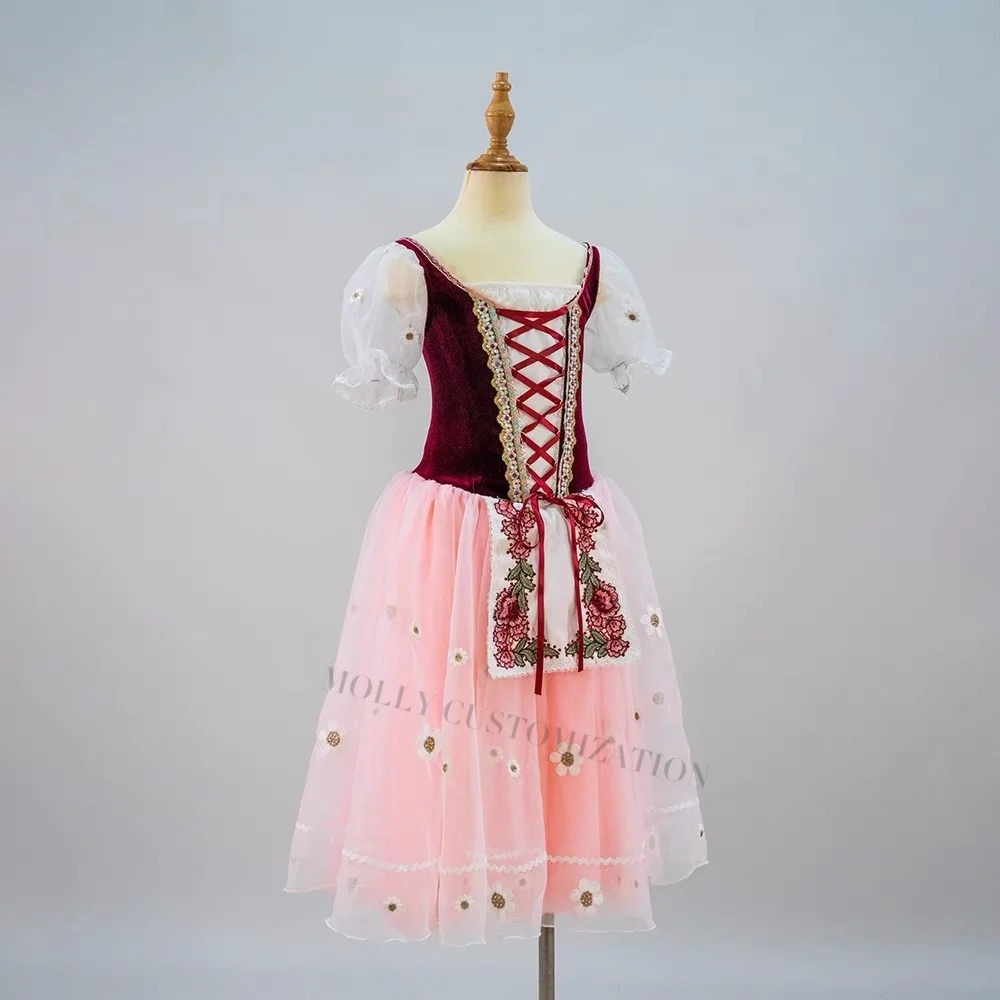 Hochwertiger neuer Coppelia Giselle Bauernballett-Pfirsich- und Pflaumenbecher-Performance-Wettbewerbs-Langrock für Erwachsene und Kinder – Detail 3