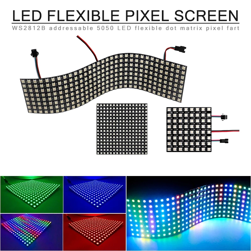 LED Digital Pixels Screen WS2812B SMD 5050 DC 5V 8x8 8x32 16x16-256 RGB Addressable Programmable Flexible Dot Madrix Panel
