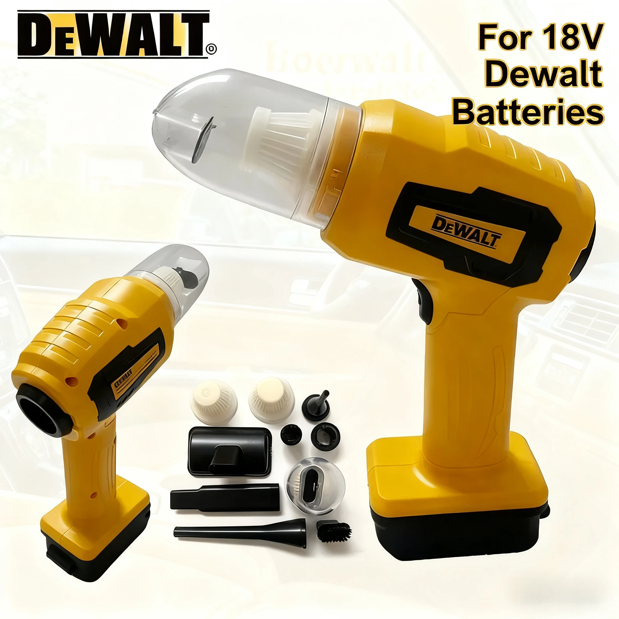 DEWALT 미니 강력한 흡입 전기 진공 청소기 18V 20V 배터리용 7개의 노즐이 있는 무선 핸드헬드 홈 클리너 블로워