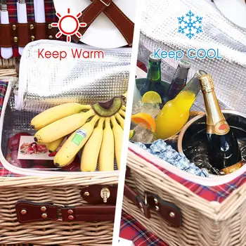 Wicker Picnic Basket for 4 with Waterproof Picnic Blanket and Insulated Cooler, Willow Hamper for Camping, Outdoors, Photoshoot 6