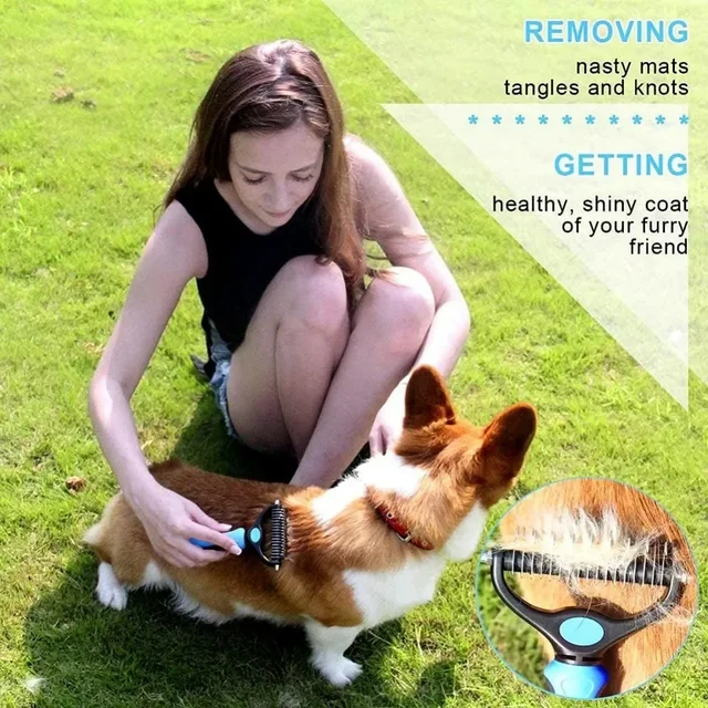 Pet Deshedding Brush Double Sided Pet Grooming Tool for Shedding and Dematting - Stainless Steel Dog Comb with Effective Results 6