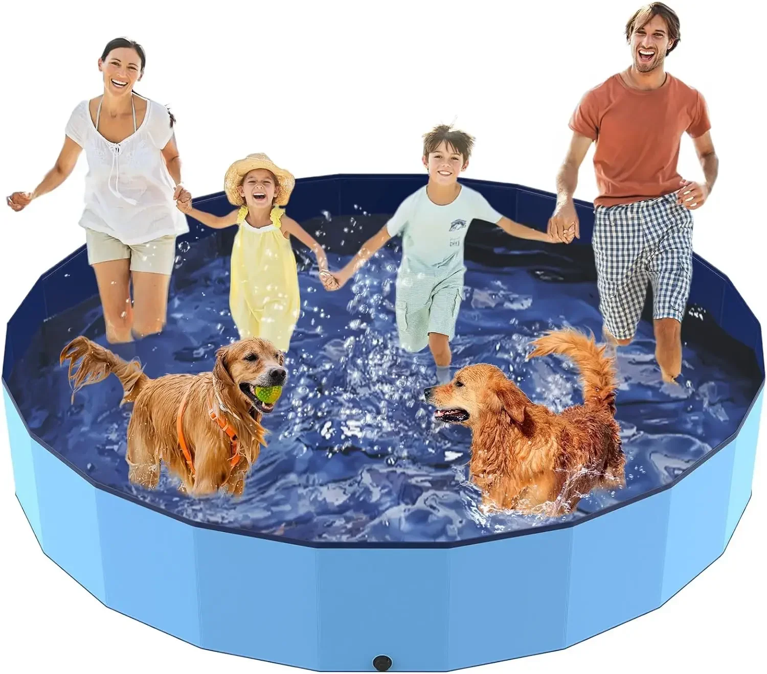 

97"Swimming Pools for Large Dogs Kids,Hard Plastic Shell Extra Water Play Pool,Non-Slip Portable Collapsible Outdoor Kiddie Pool