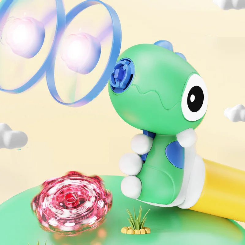 

Funny Flying Bamboo Dragonfly Dinosaur Spinning Luminous UFO Handle Flying Saucer Gun Pistol Outdoor Game Toy for Children Boys