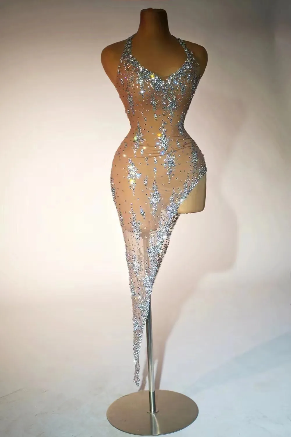 

Блестящее женское асимметричное платье с высоким разрезом, сексуальное вечернее платье для празднования свадьбы, дня рождения, фото