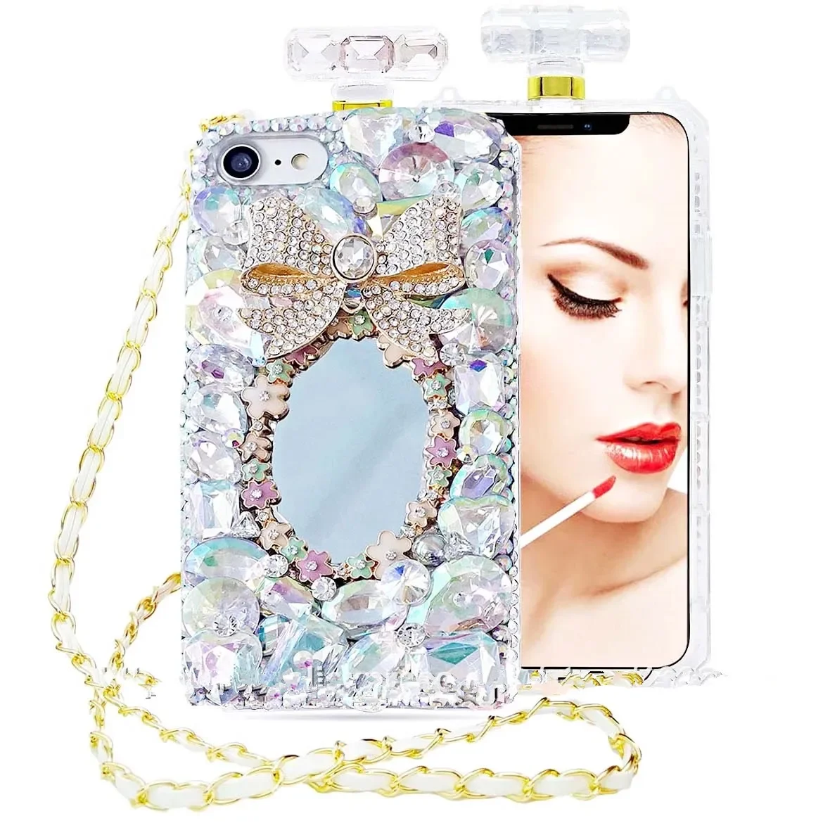 ラインストーンの香水瓶のケース,iPhone用の豪華なクリスタルケース,14