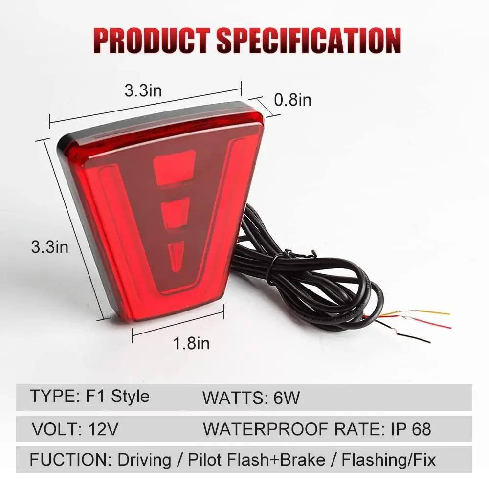 12V Led Brake Pilot Lights Sporty F1 Style Rear Tail Lights Car Flash Warning Reverse Stop Safety Signal Lamps For Auto SUV Moto