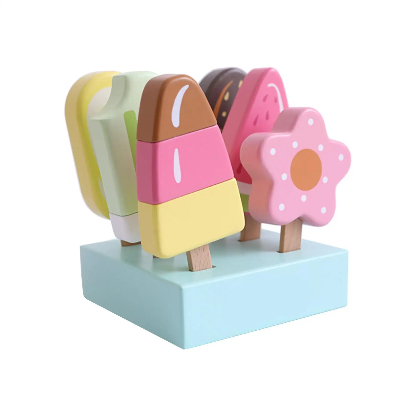 Ice Cream Toy, Fake Ice Cream with Wooden Popsicle, Montessori Simulation Ice Cream Pretend Play for Kids Boys Holiday Gifts