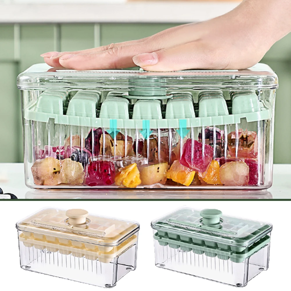 

Summer Ice Cube Mold 27 Cubes Press Type Square Ice Mold Storage Box With Lid Ice Cube Cool DIY Fruits Home Bar Parties Office