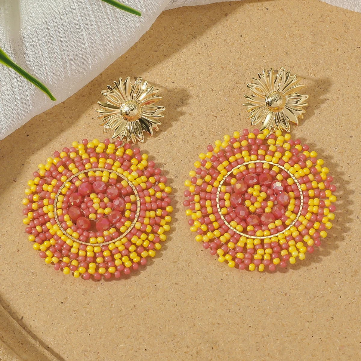 Boho Ethnic Irregular Flower Seed Beads Drop Earrings for Women Handmade Elegant Round Beaded Earrings Summer Holiday Jewelry