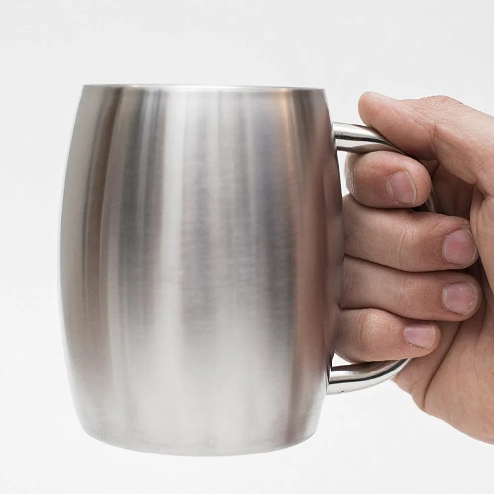 Portable Stainless Steel Beer Mug 420ml Light Weight Thermal Cup Double Wall Insulation Coffee Cup with Handle