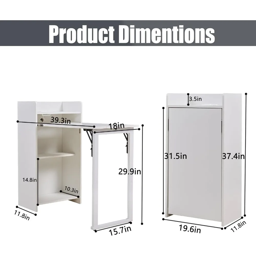Space-Saving Foldable Desk with Storage and Integrated Outlet for Compact Home Offices and Bedrooms