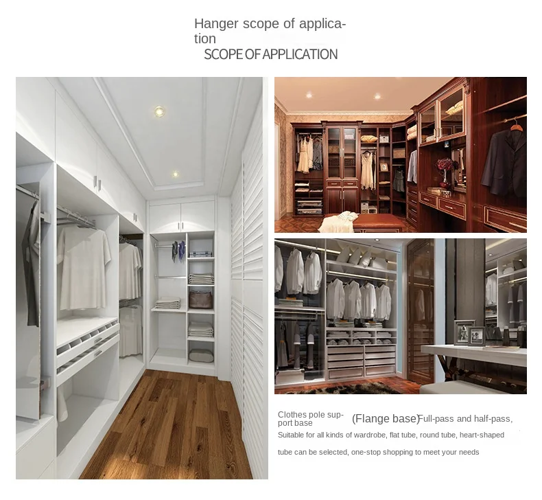Description Picture 4 of itemZinc-alloy round head wardrobe cabinet clothes through seat steel pipe fittings hanging rod curtain tube seat solid towel seat