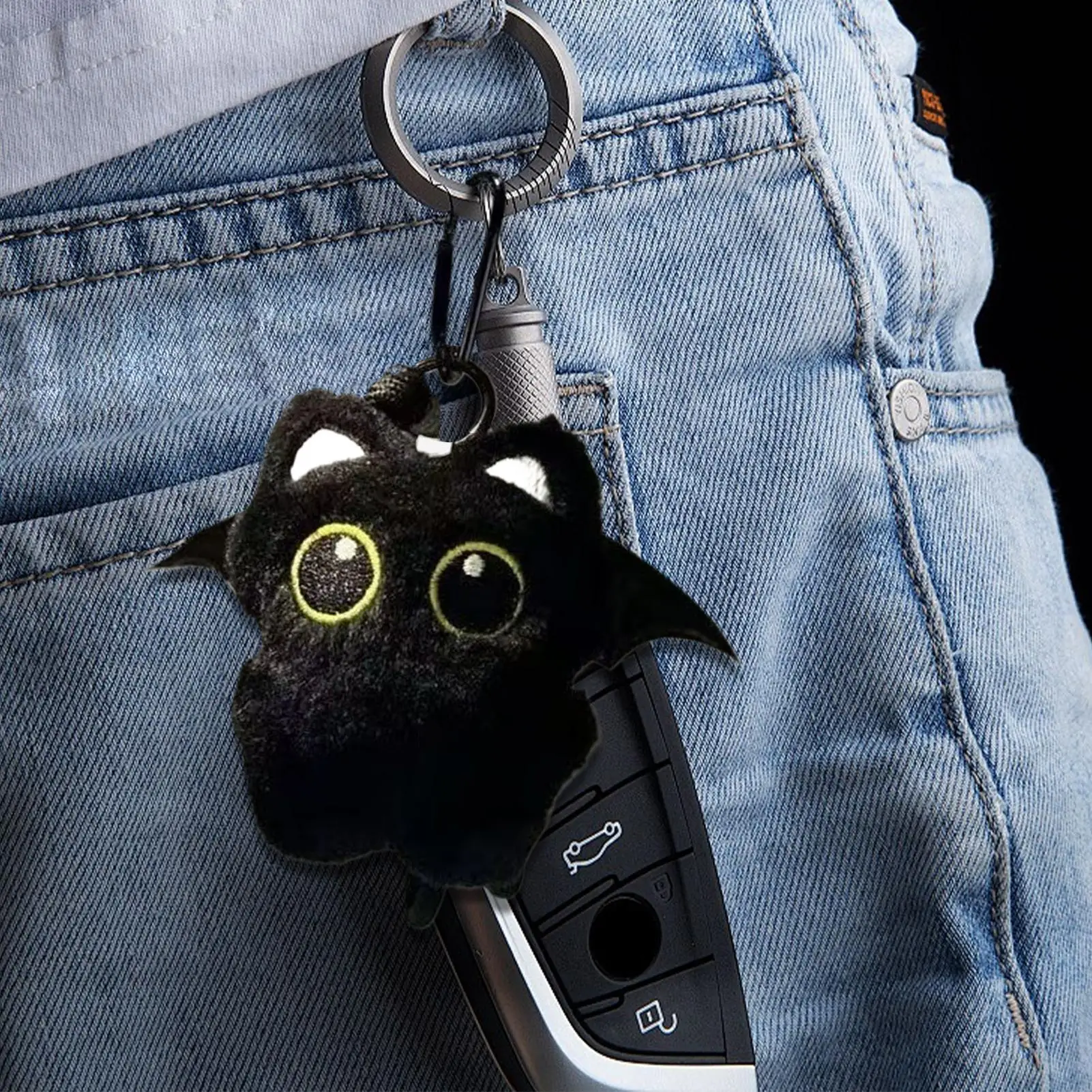 1pcs Cute Black Cat Plush Toy Keychain Cartoon Kitten Soft plush Doll Pendant Car Key Backpack Bag Decor Doll Pendant Keychain