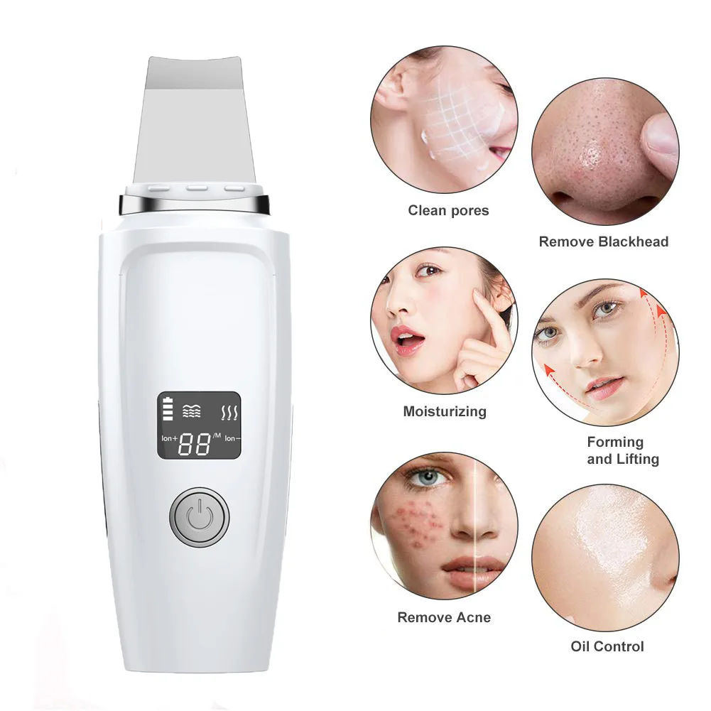LCD Ultrasonic Skin Scrubber Blackhead Remover Sonic Face Skin Cleaning Peeling Device Comedone Extractor Facial Ion Shovel