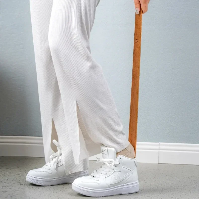 55CM New Household Solid Wood Magnetic Shoehorn Long Handle Shoe Lift Shoe Wearer Lazy Wearing Shoes Light Luxury Shoehorn 4