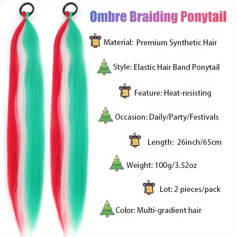 2PCS synthetic rubber band ponytail wig DIY braided heat-resistant female braid extension hair piece long straight hair