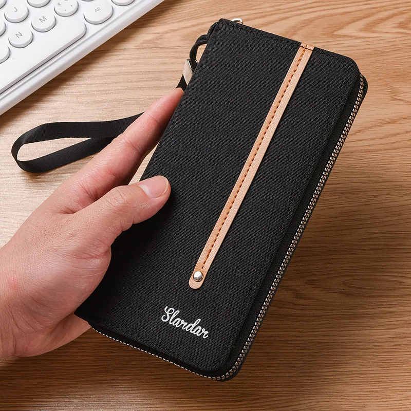 2025 New Men's Long Canvas Handbag Can Hold Mobile Phone, Student Korean Version, Mobile Wallet, Large Capacity Handbag